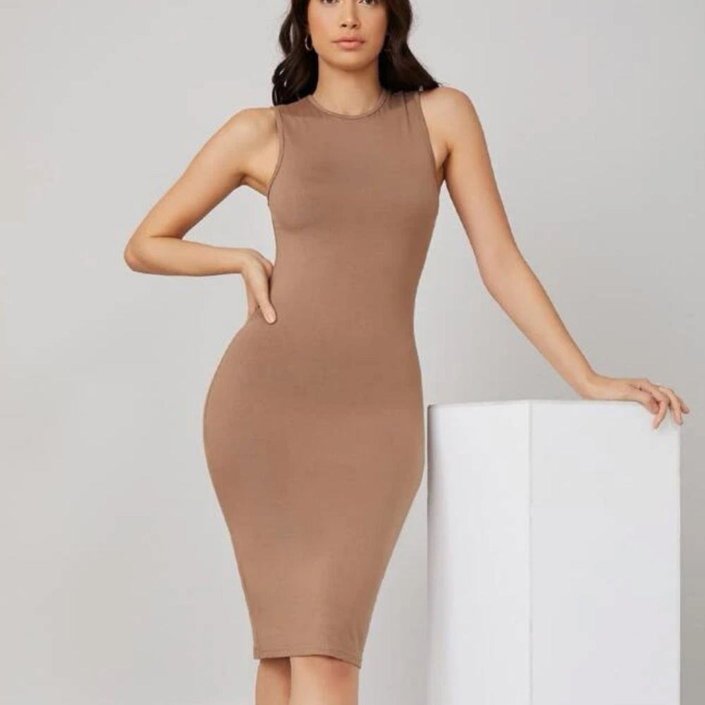 tan bodycon dress